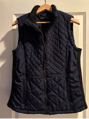Andrew Marc Quilted Vest Womens Medium Navy Blue Zip Up Lightweight Puffer